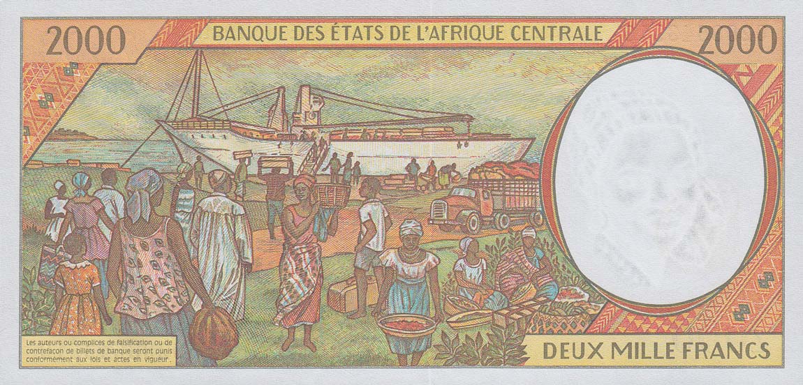 Back of Central African States p103Ch: 2000 Francs from 2002
