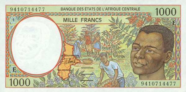 Front of Central African States p202Eb: 1000 Francs from 1994