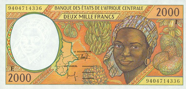 Front of Central African States p203Eb: 2000 Francs from 1994