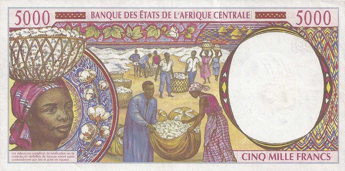 Back of Central African States p204Eb: 5000 Francs from 1995