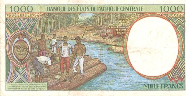 Back of Central African States p302Fc: 1000 Francs from 1995