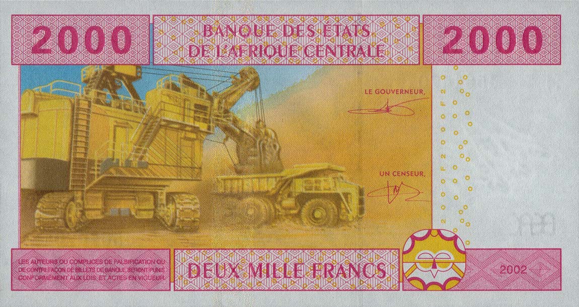 Back of Central African States p308Mc: 2000 Francs from 2002