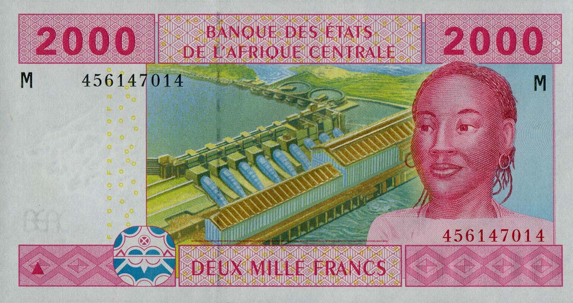 Front of Central African States p308Mc: 2000 Francs from 2002
