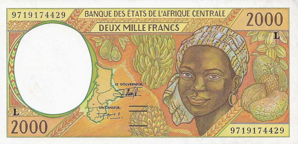 Front of Central African States p403Ld: 2000 Francs from 1997