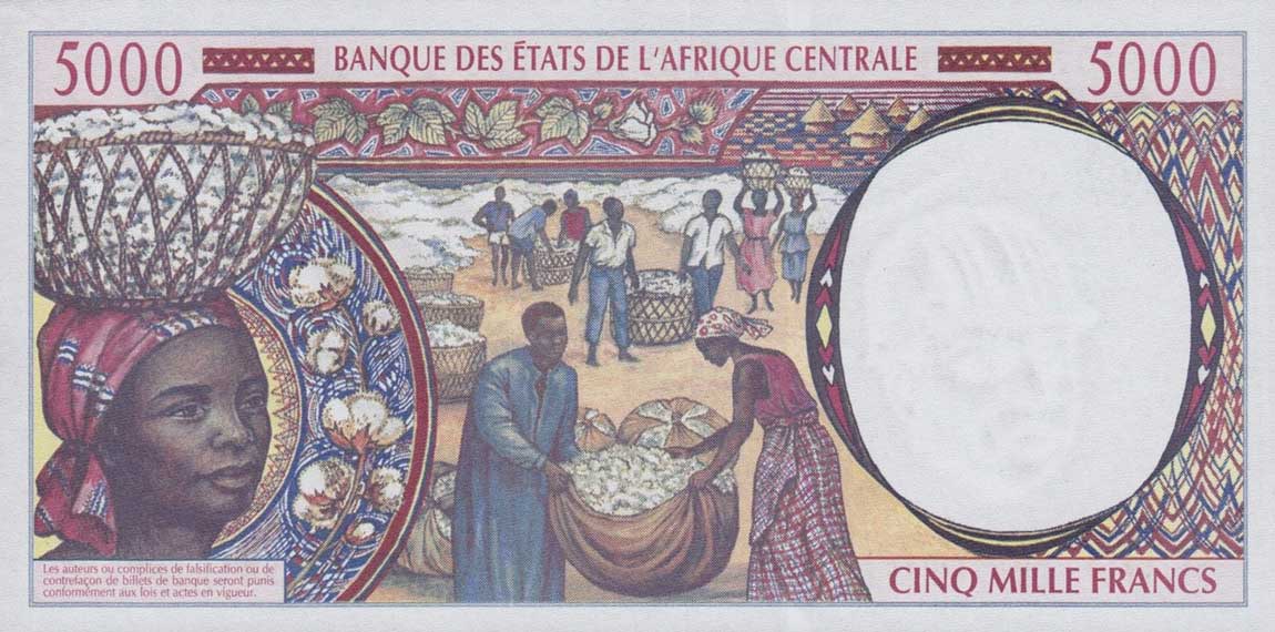 Back of Central African States p404La: 5000 Francs from 1994