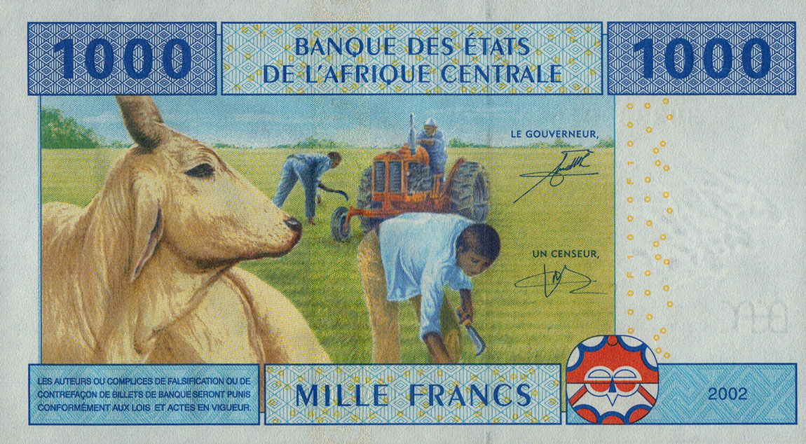 Back of Central African States p407Ab: 1000 Francs from 2002