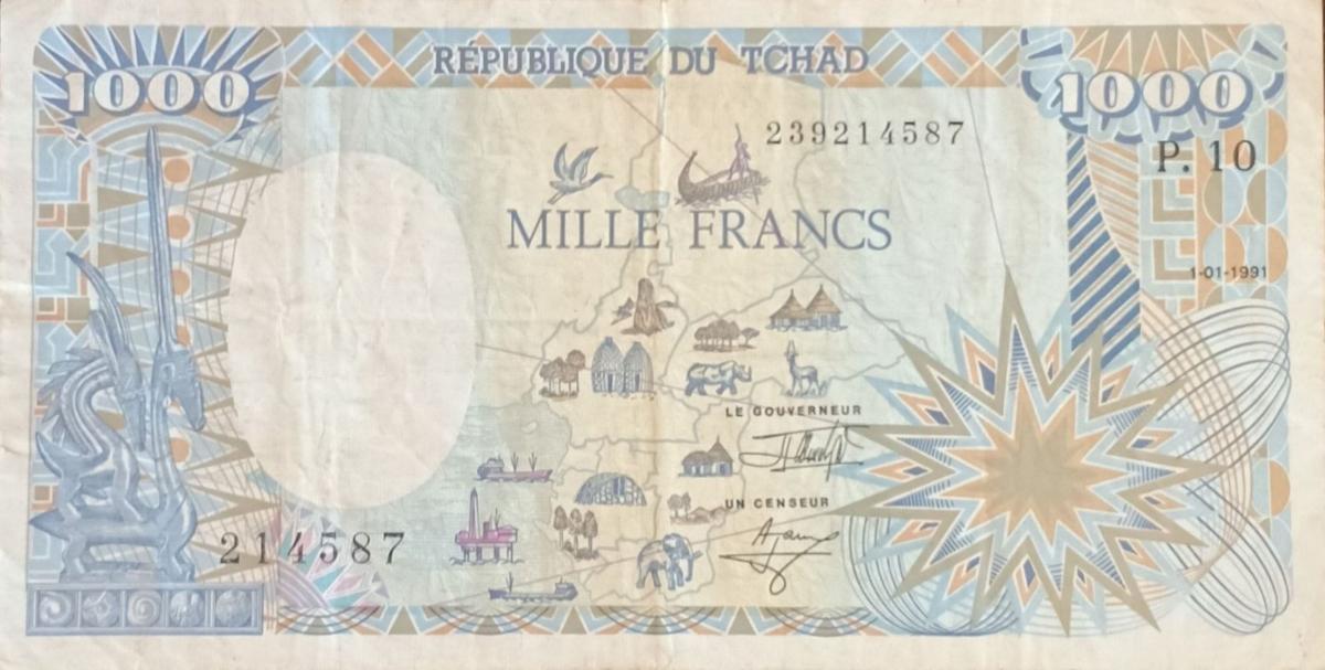 Front of Chad p10Ab: 1000 Francs from 1991