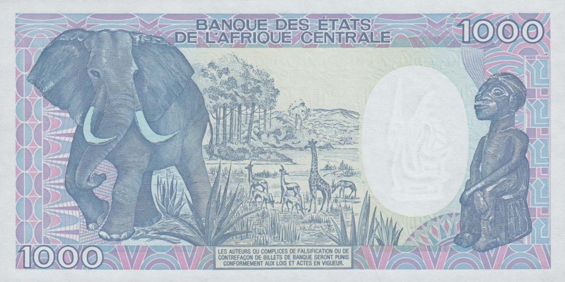 Back of Chad p10Ac: 1000 Francs from 1992