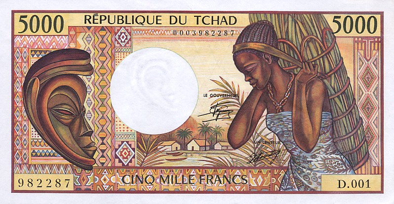 Front of Chad p11: 5000 Francs from 1984