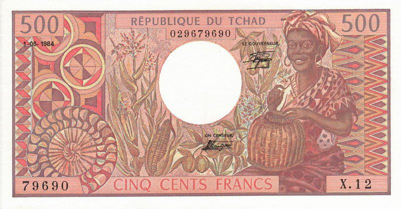 Front of Chad p6a: 500 Francs from 1980