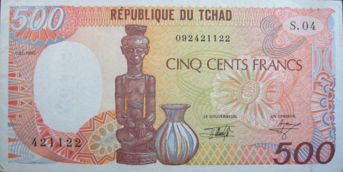 Front of Chad p9e: 500 Francs from 1992