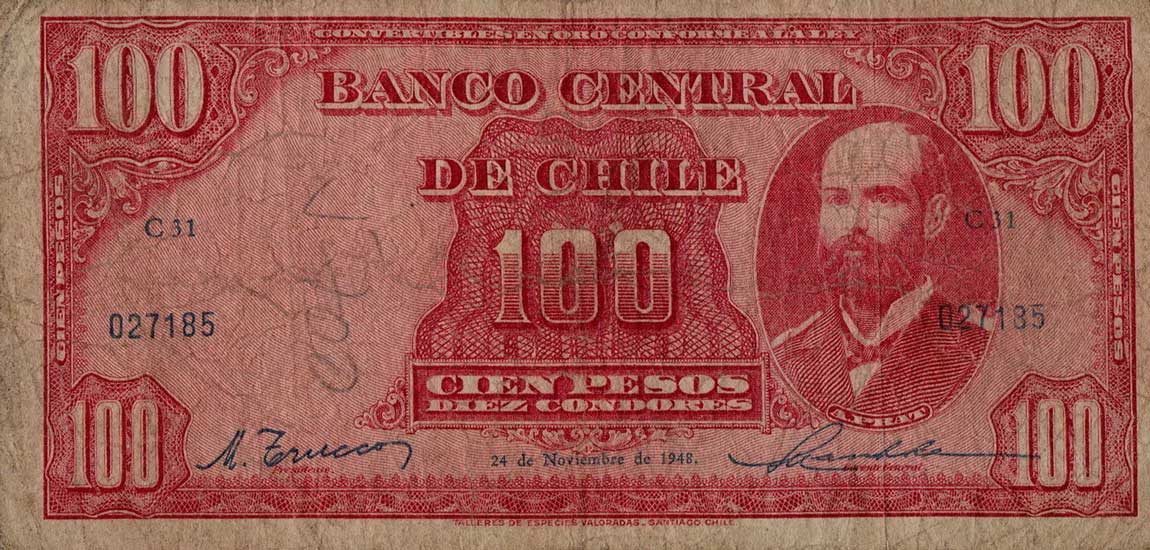 Front of Chile p105b: 100 Pesos from 1948