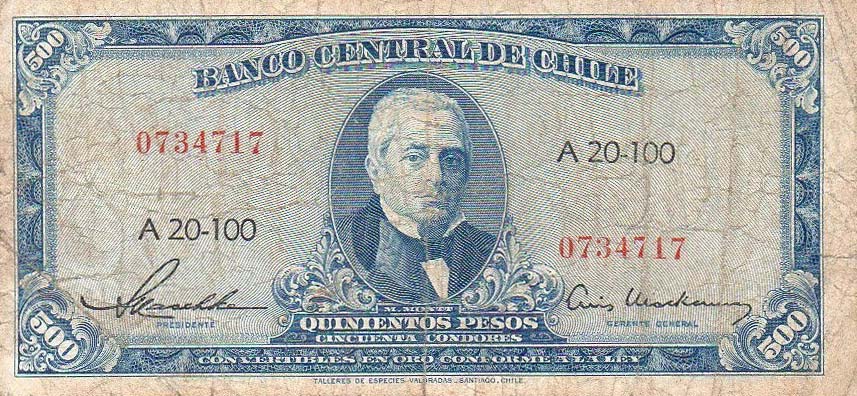 Front of Chile p115: 500 Pesos from 1947