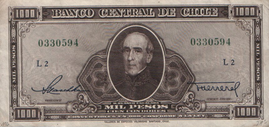 Front of Chile p116: 1000 Pesos from 1947
