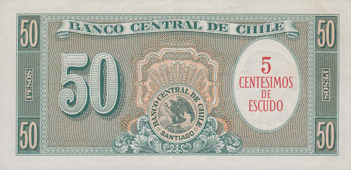 Back of Chile p126a: 5 Centesimos from 1960