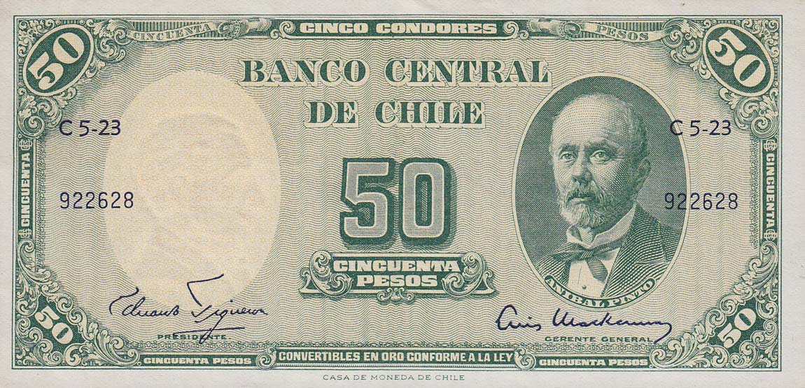 Front of Chile p126a: 5 Centesimos from 1960