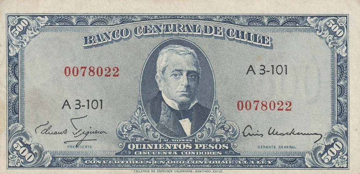 Front of Chile p128: 50 Centesimos from 1960