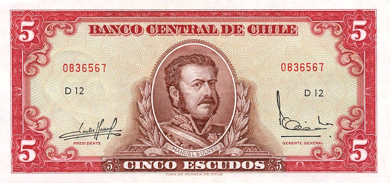 Front of Chile p138: 5 Escudos from 1964