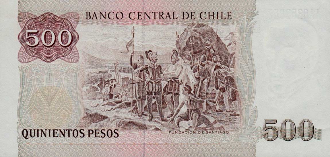Back of Chile p153d: 500 Pesos from 1991