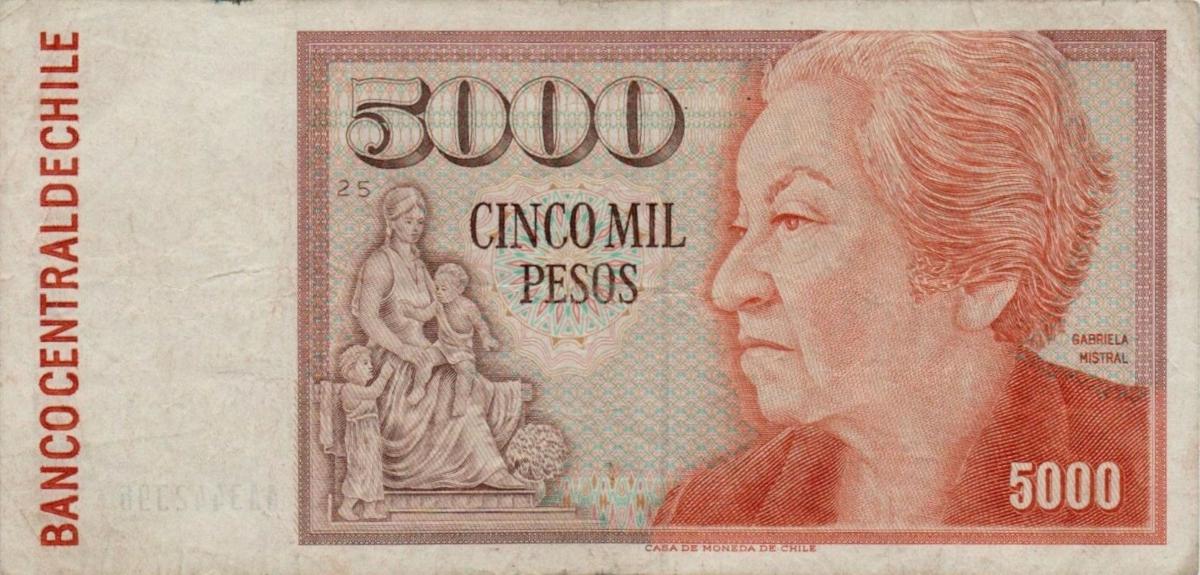 Front of Chile p155c: 5000 Pesos from 1991