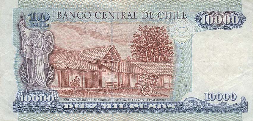Back of Chile p156a: 10000 Pesos from 1989
