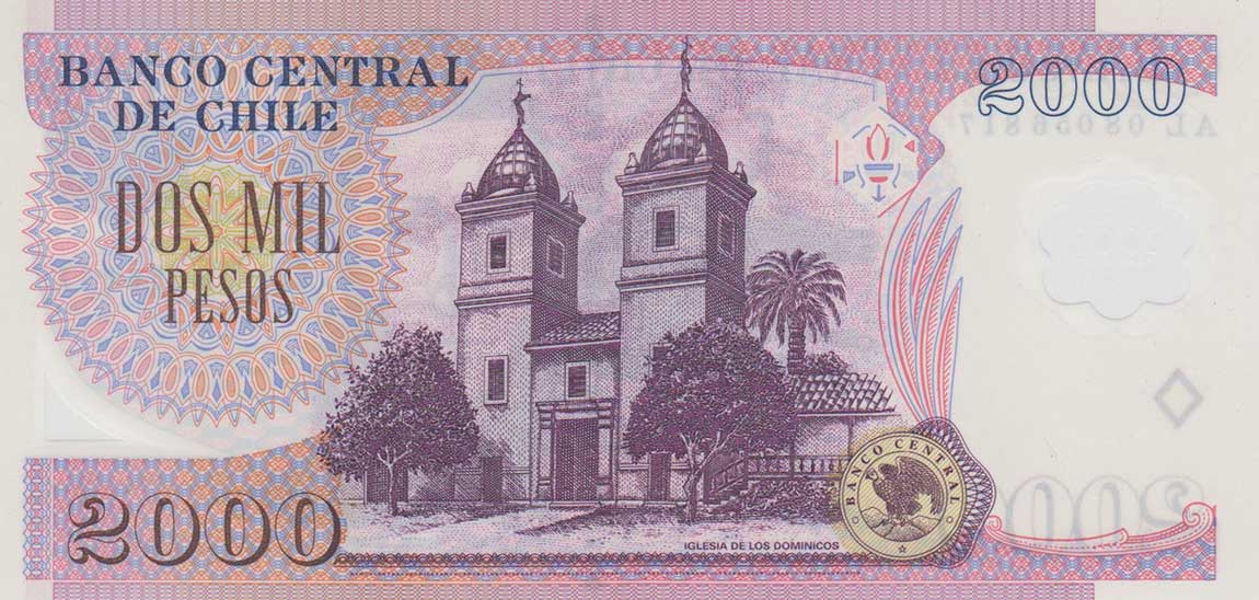 Back of Chile p160c: 2000 Pesos from 2008