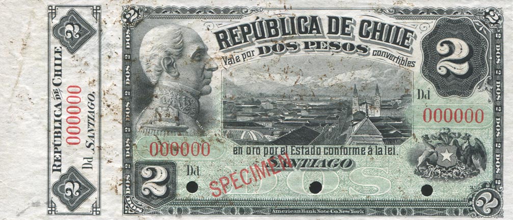 Front of Chile p16s: 2 Pesos from 1898