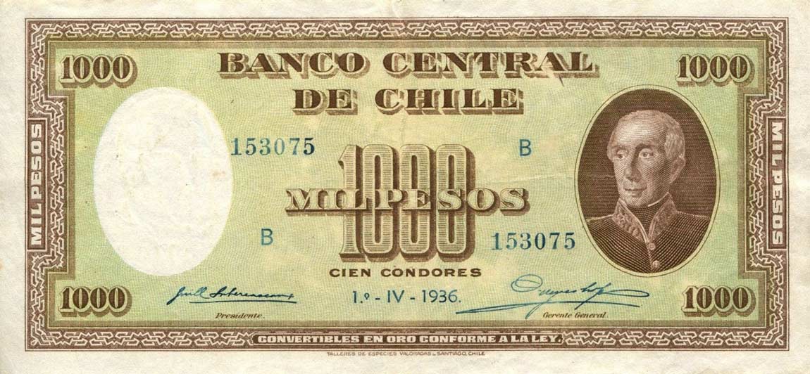 Front of Chile p99: 1000 Pesos from 1933