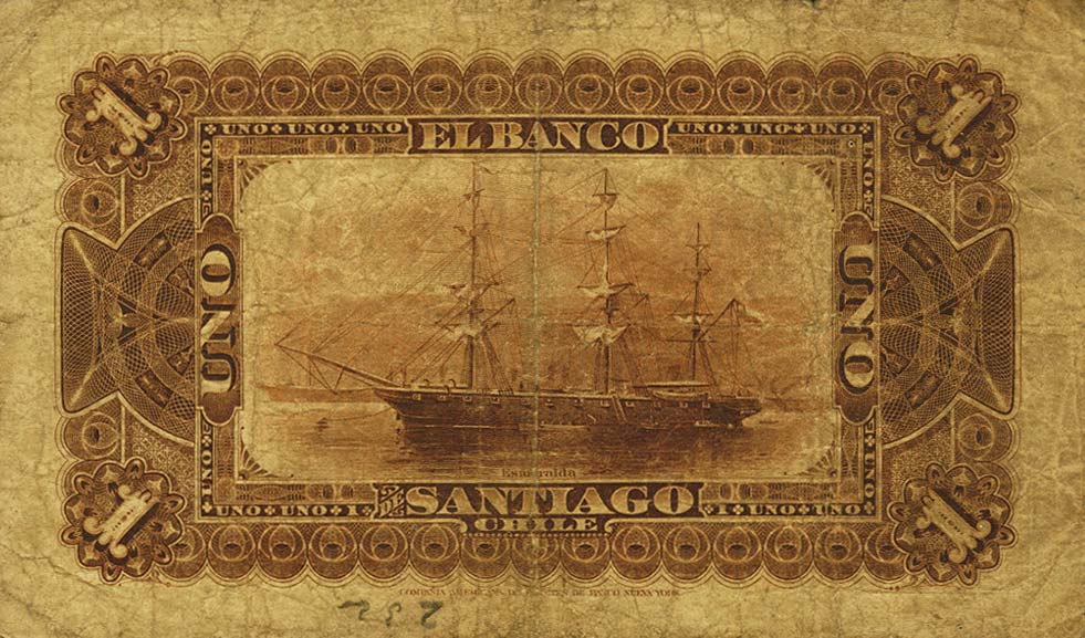 Back of Chile pS411a: 1 Peso from 1886