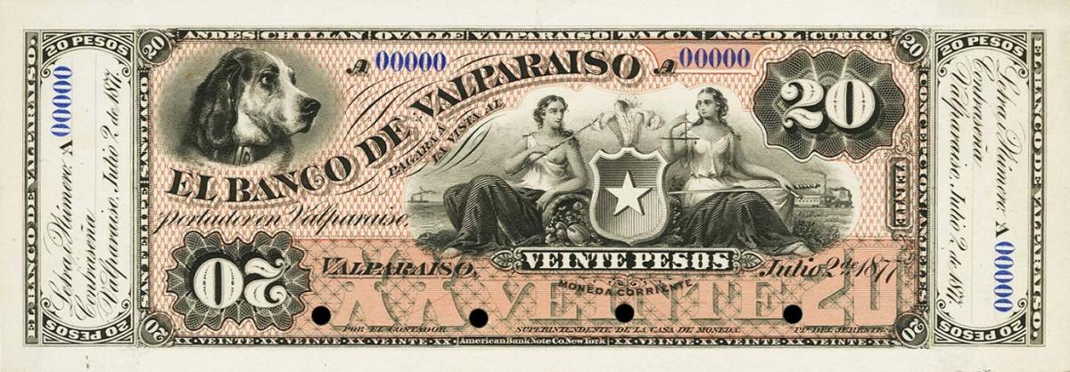 Front of Chile pS490p: 20 Pesos from 1877
