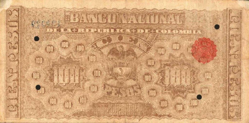 Back of Colombia p260: 100 Pesos from 1899