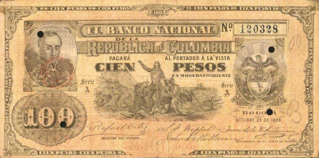 Front of Colombia p260: 100 Pesos from 1899