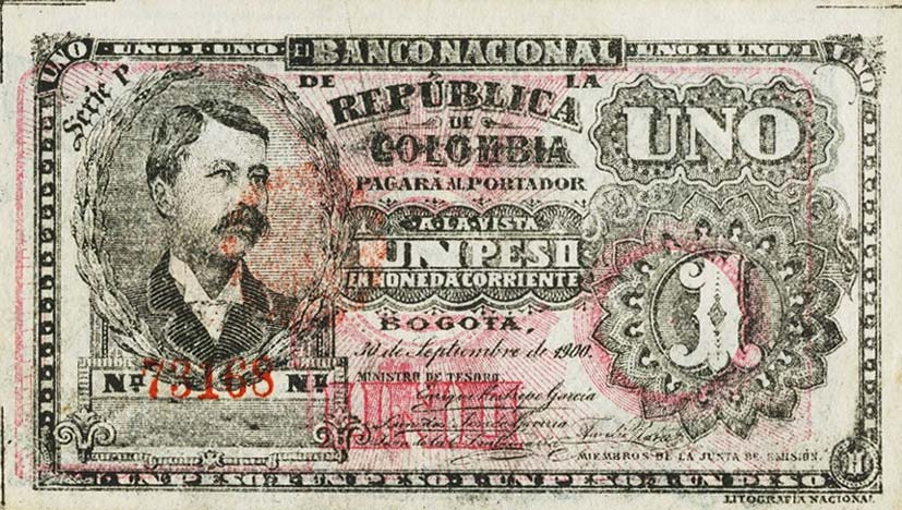 Front of Colombia p270: 1 Peso from 1900