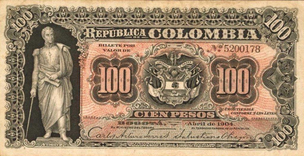 Front of Colombia p315: 100 Pesos from 1904