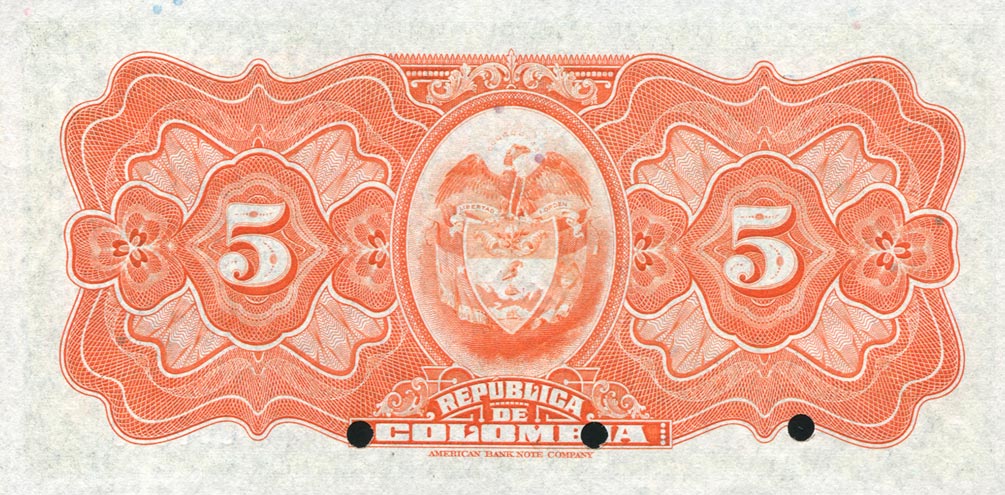 Back of Colombia p323s: 5 Pesos Oro from 1915