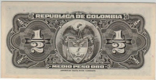 Back of Colombia p345a: 0.5 Peso Oro from 1948