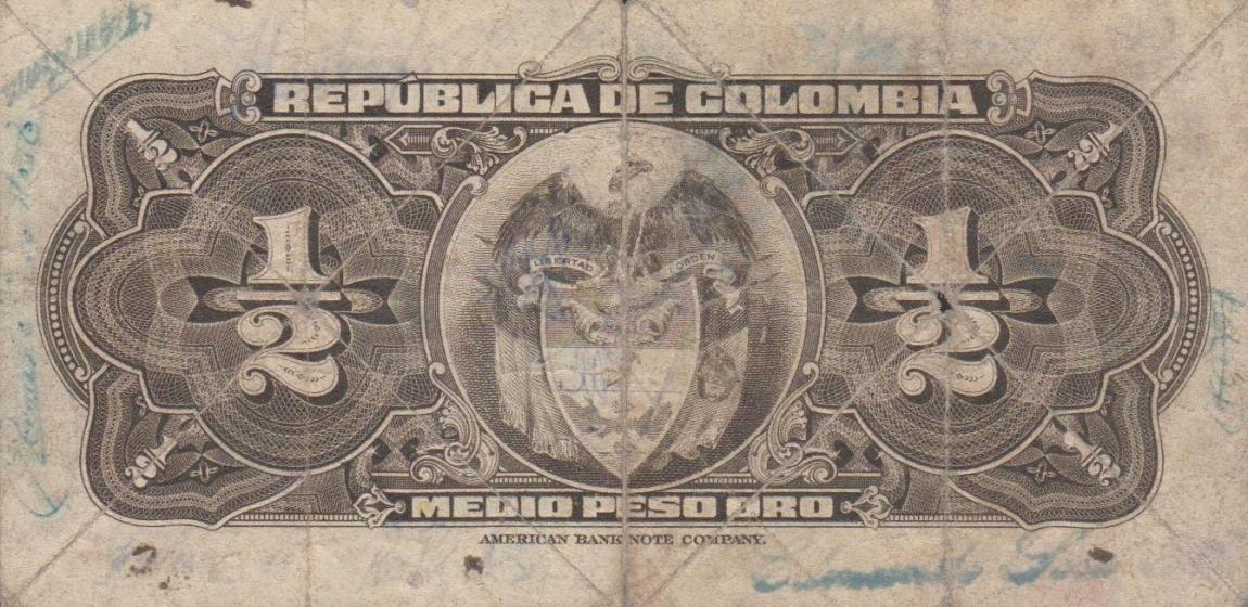 Back of Colombia p345b: 0.5 Peso Oro from 1953