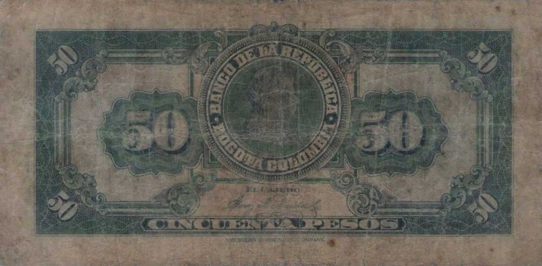 Back of Colombia p375b: 50 Pesos Oro from 1928