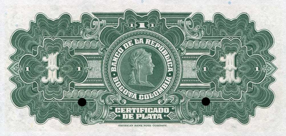 Back of Colombia p382s: 1 Peso from 1932