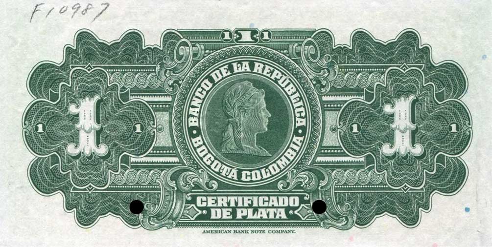 Back of Colombia p387s: 1 Peso from 1941