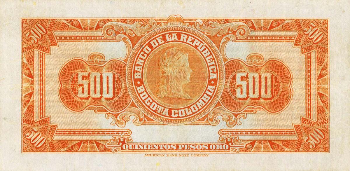 Back of Colombia p391b: 500 Pesos from 1944
