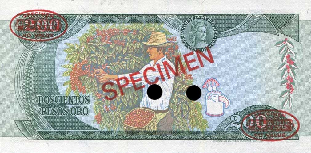 Back of Colombia p419s: 200 Pesos Oro from 1978