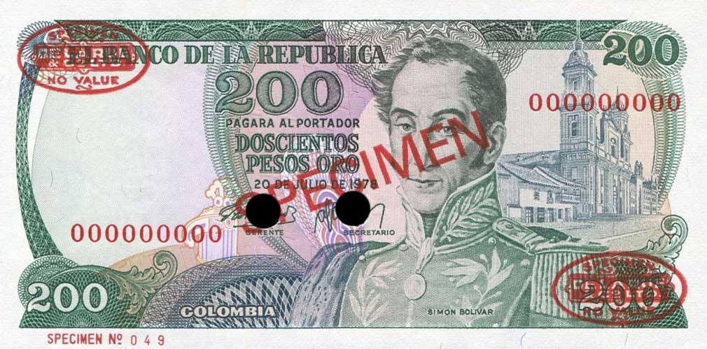 Front of Colombia p419s: 200 Pesos Oro from 1978