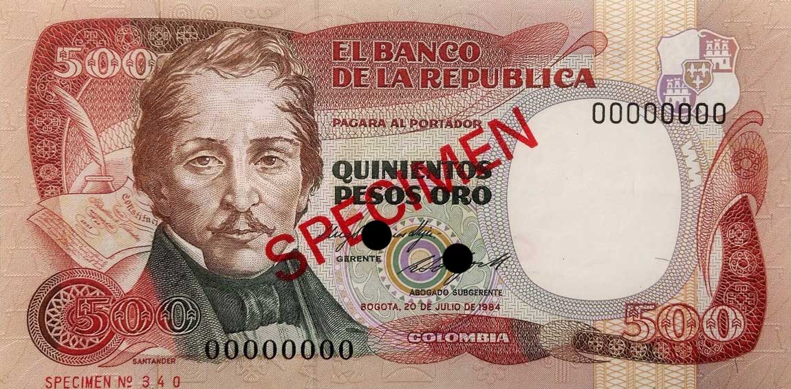Front of Colombia p423s2: 500 Pesos Oro from 1981