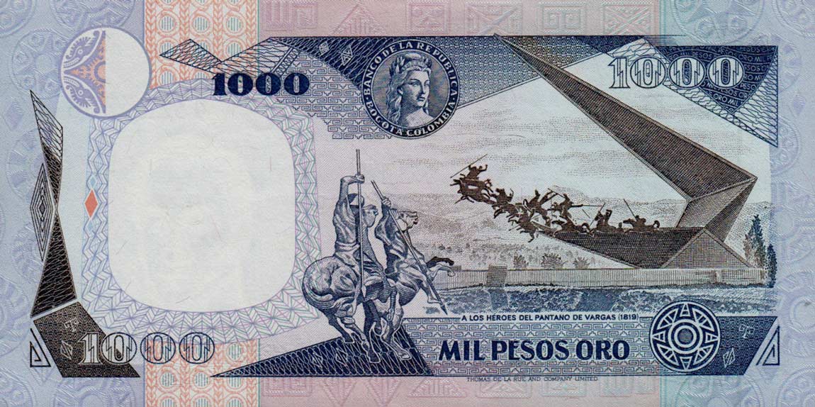 Back of Colombia p424c: 1000 Pesos Oro from 1986