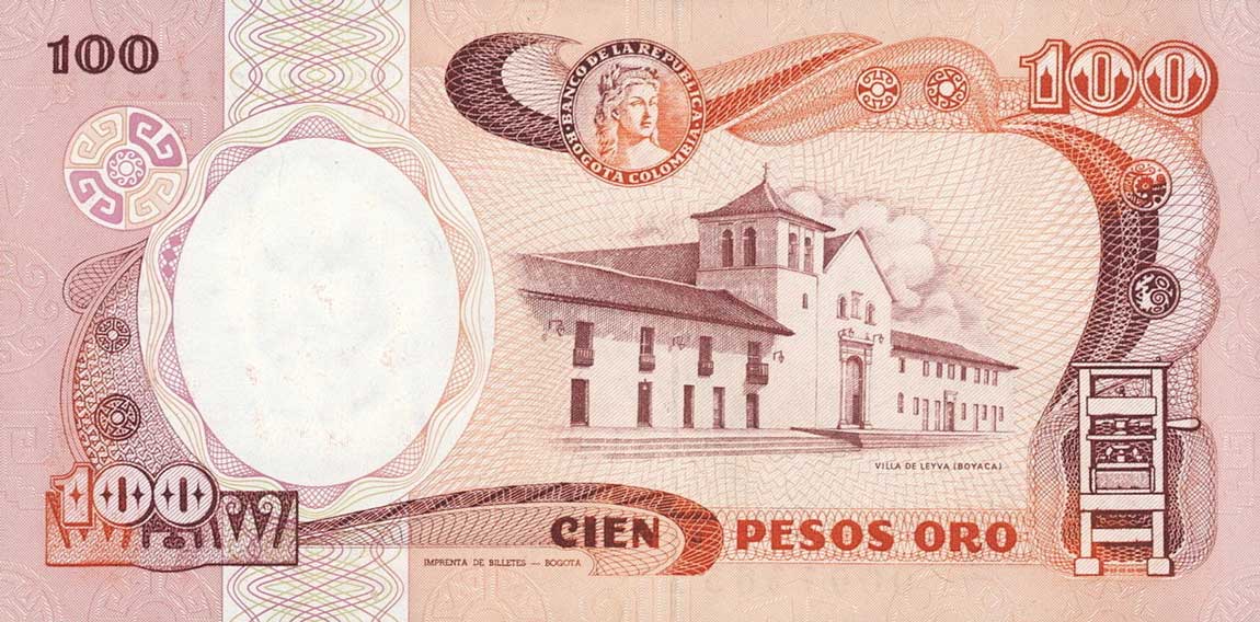 Back of Colombia p426a: 100 Pesos Oro from 1983