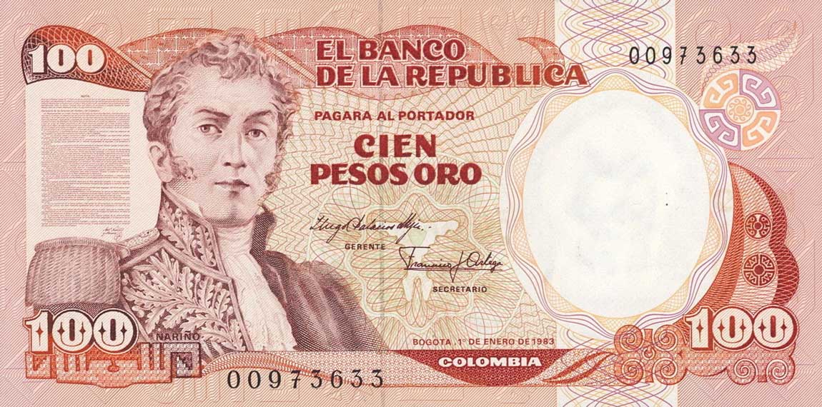 Front of Colombia p426a: 100 Pesos Oro from 1983