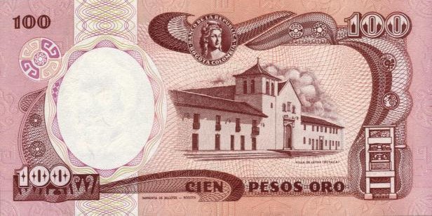 Back of Colombia p426e: 100 Pesos Oro from 1990