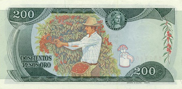 Back of Colombia p427a: 200 Pesos Oro from 1982