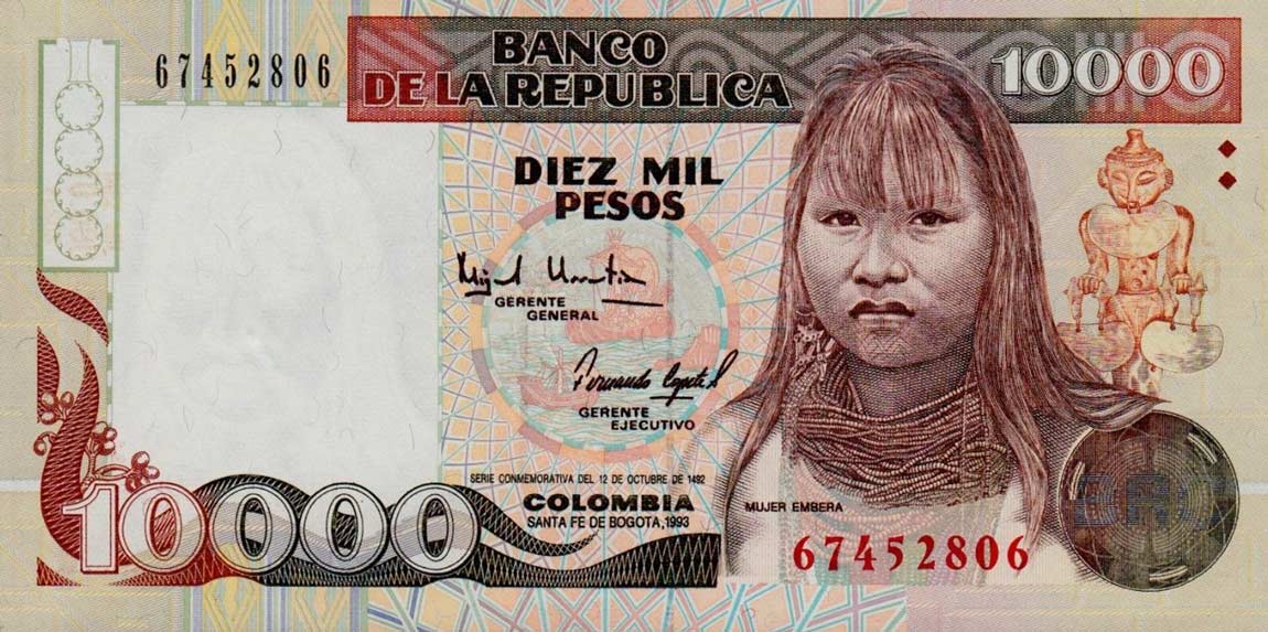 Front of Colombia p437A: 10000 Pesos Oro from 1993